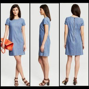 Banana Republic Blue Mini Shirt Dress SZ 12 Lyocell Cotton Exposed Zipper